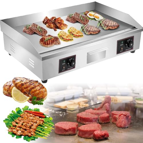 Stainless Steel Adjustable Countertop Hot Plate BBQ Grill - Commercial Electric Griddle With Double Temperature Control, Efficient Nonstick Electric Griddle for Home Barbecue