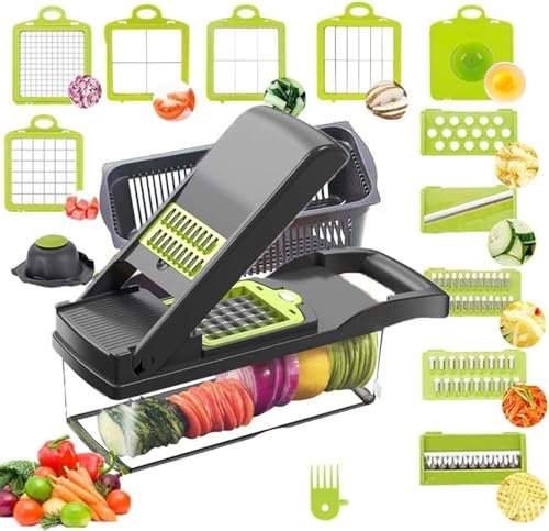CVNIMV Picadora de Verduras, picadora de Cebolla, cortadora de mandolina, picadora de Alimentos Profesional 12 en 1, picadora y cortadora de Verduras Multifuncional, máquina para Cortar e