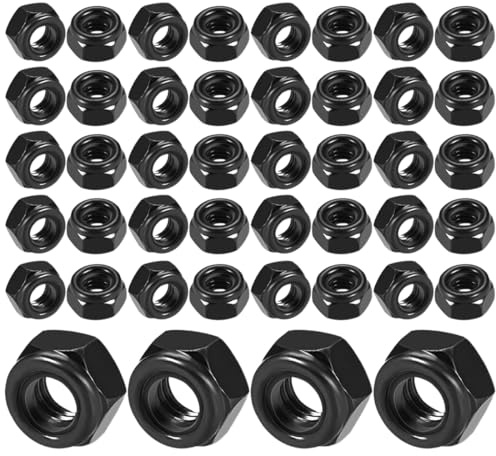 WeddHuis 50 Piezas Tuercas Autoblocantes M6 Tuercas de Seguridad Hexagonales Métricas Acero al Carbono (M6) (Negro)