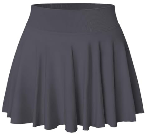Yoakaku Plissierter Tennis-Skaterrock für Damen, mit Tasche, Shorts, fließender Golf, athletischer Skort, Sport, Minirock, grau dunkel, Groß