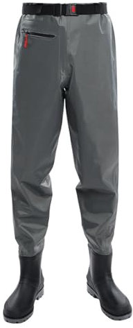 Atmungsaktive Taillen-Wathose für Herren – leichte Angel-Watstiefel mit Taschen, wasserdicht, über dem Knie, Angelhose, atmungsaktiv, Wathose mit Stiefeln für die Jagd, grau, 51