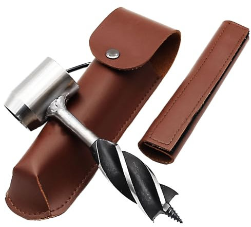 Trapano Manuale, Trivella a Mano per la Lavorazione del Legno, Trivella a Mano Con Custodia In Pelle, Trapano a Mano da Boscaglia, set di Trivelle Manuali, per Avventura della Giungla, Campeggio