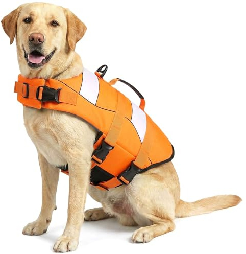 ASENKU Flytväst hund medium hund flytväst sportstil med räddningshandtag justerbar bra flytkraft flytväst hund L för tax chihuahua fransk bulldog labrador