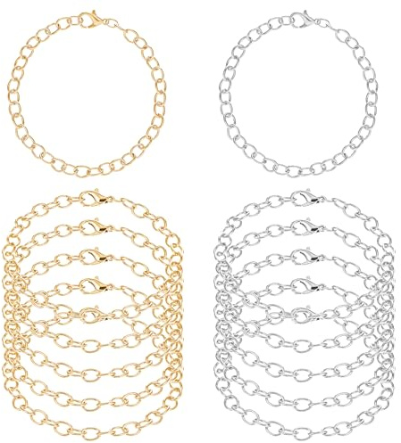 12 Pieces Bracelet Chain with Lobster Clasps Alloy Bracelet Link Chains Gold Silver Charm Bracelet Chain DIY Jewelry Making Bracelets Chains for Women DIY Jewelry Bracelet Making Crafts Supplies