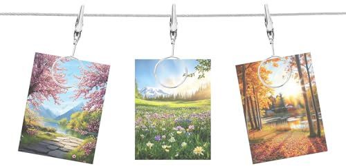 QUARKZMAN Cavo in Acciaio per Appendere Foto al Muro con 10 Clip Rotondo, Asta Regolabile da 5 Piedi per Appendere Cornici Foto Collage per Appendere Foto Note Cartoline Arte Argento