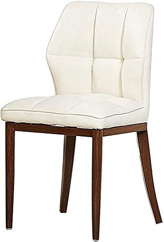 Silla de comedor moderna de cuero con patas de hierro de imitación de madera para cocina, dormitorio, balcón, salón, recepción, muebles de salón, color blanco/nogal, elegante y funcional