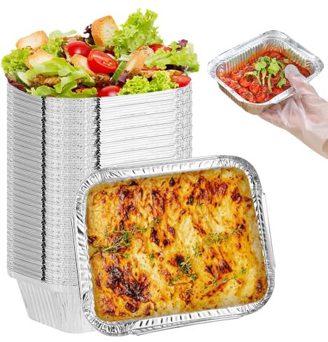 50 Stück Aluschalen Grill, Alu Grillschalen, Fettauffangschale, Tropfschalen indirektes Grillen Aluminium Tropfschalen Veggie Aluschalen Grillschalen für Backen Braten Kochen 600 ml 17 x 13 x 5 cm