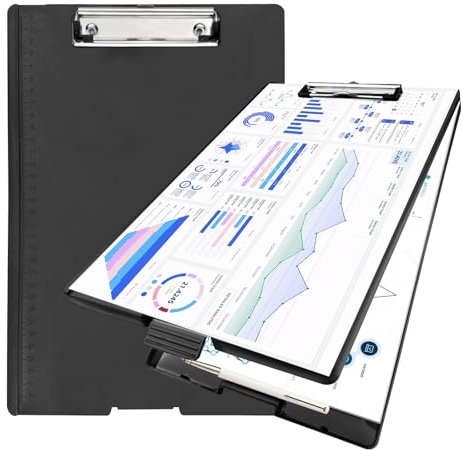 Comzantor Porte Documents, Porte-bloc A4 Avec Boîte de Rangement, Porte Bloc avec Pince en Métal, Planchettes, Clip Planches avec Couvercle, pour Bureau, Salle de Classe, le Restaurant - Noir