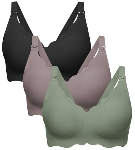 Angelhood Nursing Bras for Breastfeeding Ultra Comfort Seamless Maternity Bra Pack Wireless Pregnancy Bralette with Bra Extender