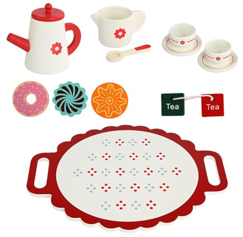 Juego de té para niñas, Juego de té de Madera | Juego de té Princess A Tarde de Madera Play - Accesorios de Cocina realistas con Papel de Juega a ficción Juguete para niños y