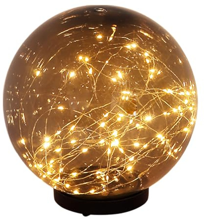 GLOBO Solarleuchte Kugel rauchfarben Außenleuchte Solarkugel Außen Solarkugel, schwarz, 40x LED 0,06W warmweiß, DxH 25x36 cm