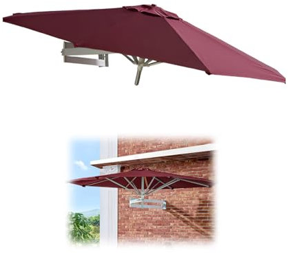 HAOKKV Wall Mounted Round Cantilever Parasol, 8-Rib, Aluminum Garden Umbrella WithTilted Design And Wind Vent, For Patio Market(Wine red,220cm/7.2ft)