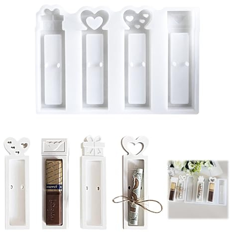 LUMOOM Silikonform Geldgeschenk, 4er Set Valentinstag Pralinenschachtel Gießformen, Silikon Gießform Ostern, ideal für DIY Seifen und Kerzen, Geld Schokoladenbox (Liebesgeschenk)