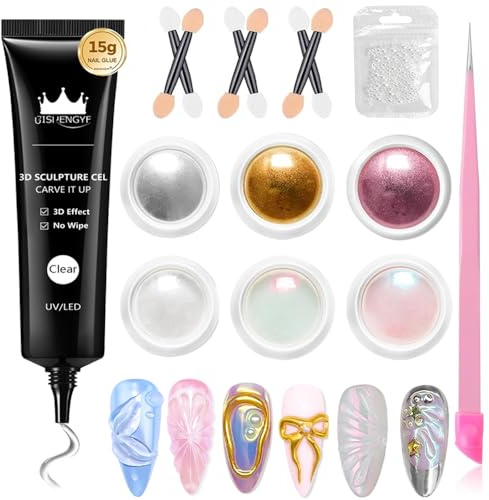 BISHENGYF Chrome Pulver NäGel Kit & No Wipe 3d Gel–15 G Langanhaltend 3d Gel Nail Art, Silber/Gold Metallic Spiegelperle Chrome Powder ManiküRe, Rosa PediküRe-Dekoration (GrüN/Lila)