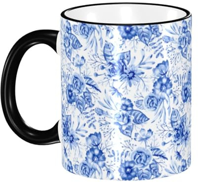 asbwuo Tasse à café à motif floral bleu et blanc avec anse, tasse à thé, tasse à boire, tasses à café en céramique réutilisables, tasses à café amusantes et originales, les tasses, cadeaux, 325 ml