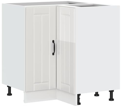 Homvdxl Eckunterschrank Küche mit 2 Türen & verstellbaren Füßen, unterer Eckschrank für Küche, Wohnzimmer, Esszimmer, Flur, Weiß Hochglanz