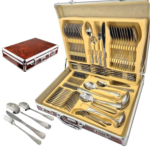 Couverts en coffret 72 pièces 12 personnes inox fourchette cuillère couteau 22322C SATIN