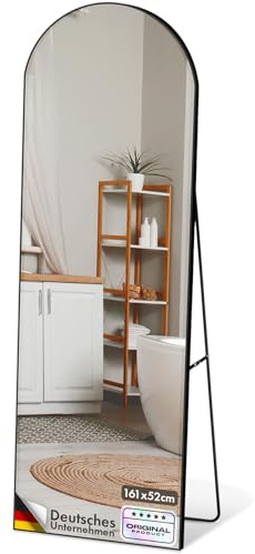 Floordirekt Ganzkörperspiegel, 161 x 52 cm, gewölbter Standspiegel, Rahmen aus Aluminiumlegierung, Hartglas, für Schlafzimmer, Wohnzimmer, Garderobe, schwarz Madison