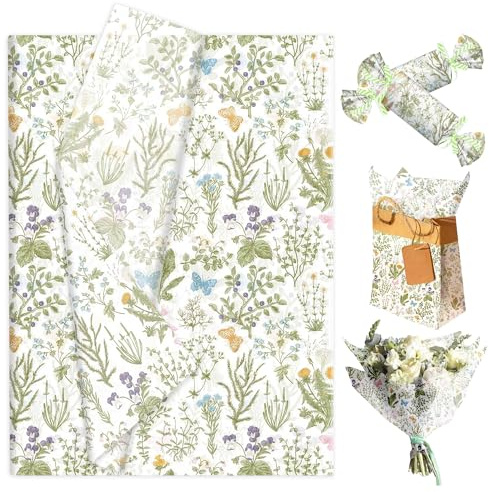 Grünes Seidenpapier Geschenkpapier 50x35cm Salbeigrünes Geschenkpapier | 50 Blatt Grünes Seidenpapier Geschenkpapier 50x35cm Salbeigrünes Geschenkpapier Blumenverpackung mit Muster für Babyparty