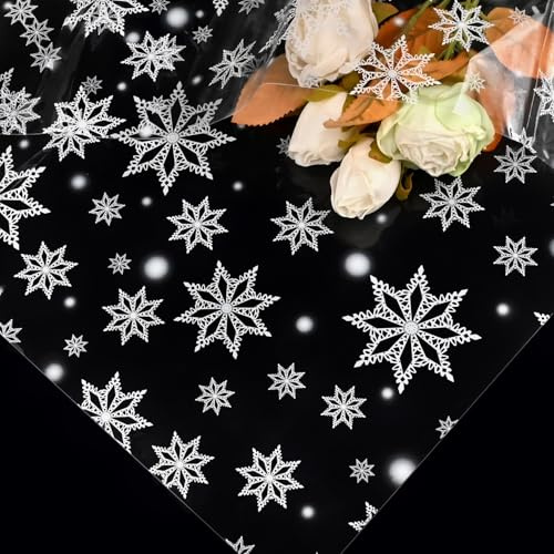 QRTDXP 80cm*5m Clear Cellophane Wrapping Paper Sheets, Eco-friendly Gift Wrap Cellophane with Snowflakes and Dots Wrapping for Christmas Day Party