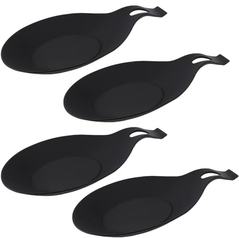 Spoon Rest Kitchen, 4 Pack Utensil Rest Holder for Cooking, Ceramic Spoon Rests for Countertop, Teaspoon Rest with Non-Slip Base, 20 x 9.5 cm