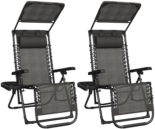 Yaheetech Tumbonas Jardin Exterior, Tumbonas Plegables con Reposacabezas y Parasol, Soportado 115 kg, para Piscina, Jardín, Tumbona Piscina Resistente a Intemperie, 2/Gris Oscuro