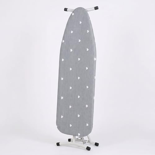 Ironing Board Cover 110 x 35cm, 100% Cotton Iron Board Covers Adjustable Fit Design Ironing Board Cover with Thick Padding, Heat Reflective Anti-Scorch Iron Board Cover (Grey heart)