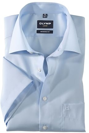 OLYMP Camisa de vestir de manga corta para hombre, lisa, moderna, con cuello New Kent, Azul 15., 42