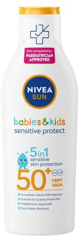NIVEA SUN Kids Protect & Sensitive Sun Lotion (200ml) Sunscreen with SPF 50+, Kids Suncream for Sensitive Skin, Immediately Protects Against Sun Exposure