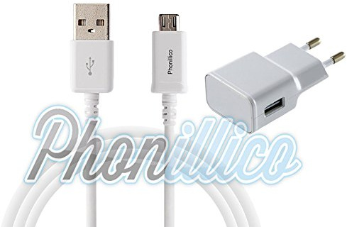 Phonillico® Cable USB + Chargeur Secteur Blanc pour Samsung Galaxy Core Prime - Cable Chargeur Universel Port Micro USB Data Chargeur Synchronisation Transfert Donnees Mesure 1 Metre Chargeur Secteur Prise Murale