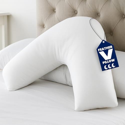 EGYPTO V Shaped Duck Feather & Down Neck Support Pillow, Soft & Fluffy V Pillows for Adults, Triangle Pillow, Orthopaedic, Pregnancy, Nursing Anti-Dustmite Washable V Shaped Pillows