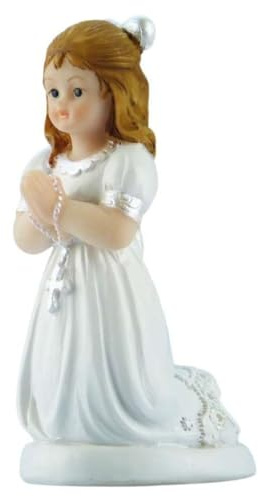 Cake Company Tortenfigur Kommunionmädchen mit Schleife kniend | Tortendekoration zur Kommunion + Konfirmation | Kuchen und Torten schnell und einfach dekoriert | Größe: 4,7 x 4 x 8,5cm