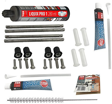 TOX Schwerlast Befestigungsset Abstandsmontagesystem fur Beton Thermo Proof Plus 4 x M16 A4 mit mit Aqua-Stop + Verbundmörtel Liquix Pro 1 + Zylinderbürste