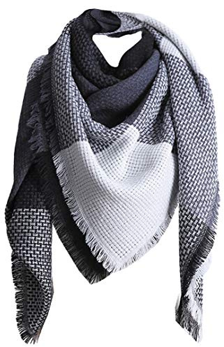 Jacyren Bufanda XXL para mujer, cálida, suave, de punto, a cuadros, para invierno, otoño, lana, para el cuello, poncho 13 A XXL