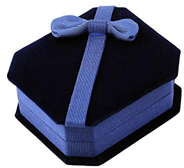 JKJF Cofanetto portagioie ottagonale in velluto con fiocco, confezione regalo per collane, orecchini e bracciale, colore blu