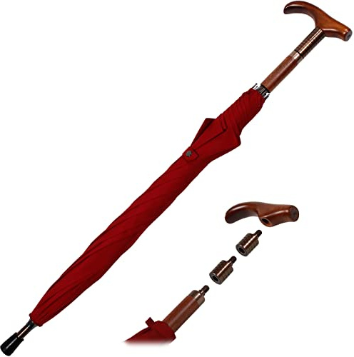 iX-brella Ombrellone regolabile in altezza con manico in legno, rosso scuro, 105 cm, Ombrello di supporto
