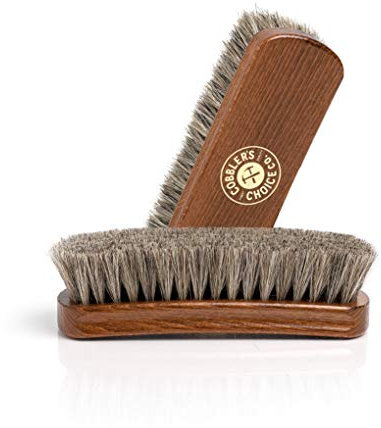 Shoe Brush - 100% Horsehair Shoe Brush - Concaved Handle for Premium Grip, Brown