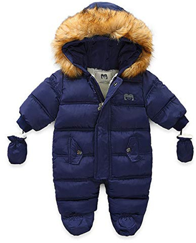 Verve Jelly Infant Baby Girls Goys Winter Snowsuit Zipper Down Hoodied Romper Footie Jumpsuit Coat + Gloves