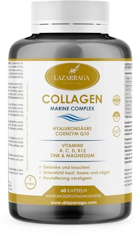 Colágeno Marino Hidrolizado con Ácido Hialurónico, Q10 y Vitaminas (Para 2 Meses) | Enriquecido con Magnesio y ZINC