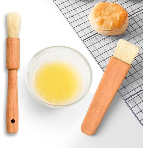 ANGEL’S PEEL LOUNGE Pastry Brush for Baking - Basting Brush with Wooden Handle Flat and Round Heads - Food Brushes for Cooking - Best for BBQ, Egg, Butter, Oil and Sauce – 2 PCS