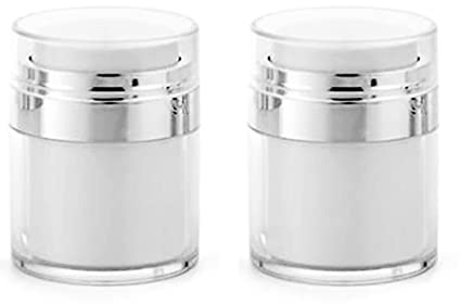 Furnido 2-pack 28 ml luftlösa pumpburkar, tomma akrylsmink kosmetiska burkpump, påfyllningsbar luftlös reselotion burk lock tjock fuktkräm, hudvårdskräm, vit, ungefär 5,2 x 7,0 cm / 2,04 x 2,75 tum