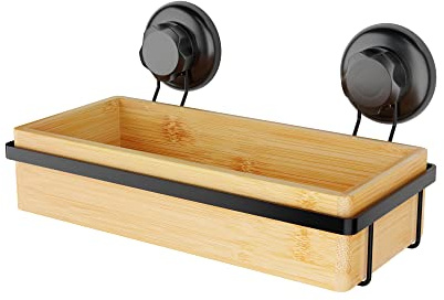 Compactor Bestlock Black Mensola Portaoggetti, con Ventosa, Supporta Fino a 12 kg, bambù e Ferro Verniciato a Polvere Antiruggine, 27,6 x 14,8 x 12,7 cm, Nero/Marrone, RAN10211