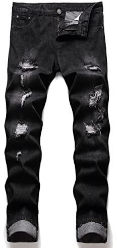 AITITIA Jeans för män, slitna jeans med normal passform, 46