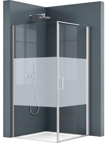doporro Eck-Duschkabine 100x80x195cm Eckdusche 8mm ESG-Sicherheitsglas | Aluminium in Chrom | Hebe- und Senkmechanismus | Milchglas Streifen mit beidseitiger Easy-Clean-Beschichtung | Ravenna36MS