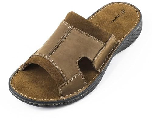 TIESTRA Mens Leather Sandal Wide Fit Walking Fisherman Sandal leisures Outdoor Open Toe Comfortable Soft Summer Beach Shoes UK12/46EU