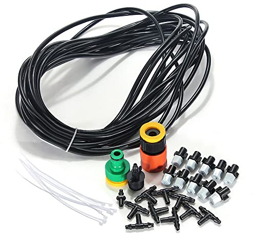 TopHomer Kit för vattendimma, kylsystem, utomhus, trädgård, uteplats, växthus, mikrodroppbevattningskit, 10 m dimrör, 10 st dimmunstycken