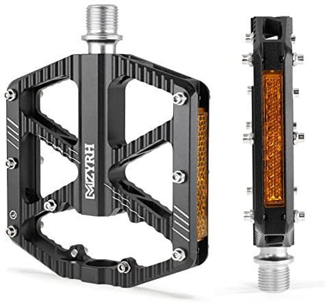 MZYRH Road/Mountain Bike Pedals,Bicycle Pedals with Reflectors,3 Bearings 9/16” Aluminum Alloy MTB Pedals Lightweight Platform for Road