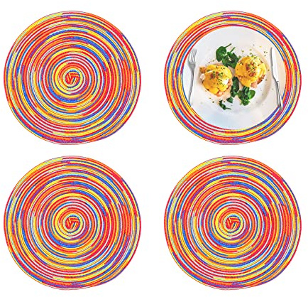 Spldsun 4 Piezas Manteles Individuales Redondos Algodón, Manteles Individuales Tejidos Redondos, Lavable, para Mesas Antideslizantes, Antiarañazos, Decorativas (Rojo)