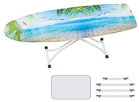 Treer Baumwollbezug Bügelbrettbezug für Dampfbügeleisen mit 4 Clips, Weich 3D Drucken Bügeltischbezug mit Kordelzug Komfort Polster Bezug für Bügeltisch (140x50cm,das Meer)