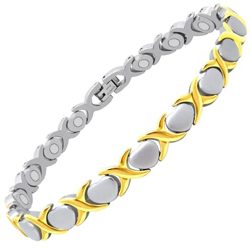 JEROOT Magnet-Fußkette Herz für Frauen, Bicolor Magnetische Fußkette Titanium Stahl Armbänder Damen, 3500 Gauss Ultra starke Magnete mit Adjustment Tool und Geschenkbox
